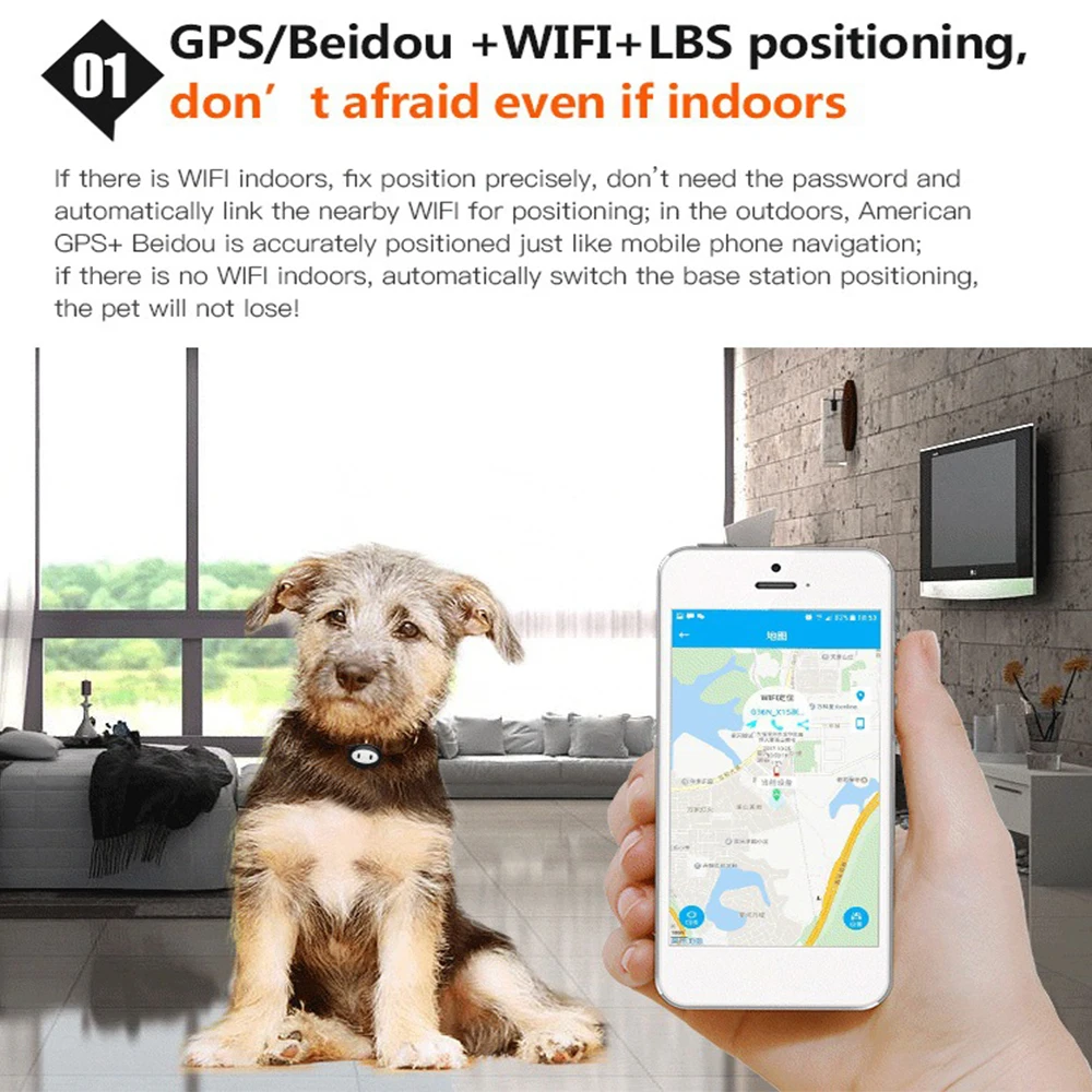 

Pet GPS Tracker Pet Anti-lost Dog Collar Waterproof 5Days Standby Geo-fence Mini GPS Tracker Cat GPS Collar Voice Call WiFi+LBS