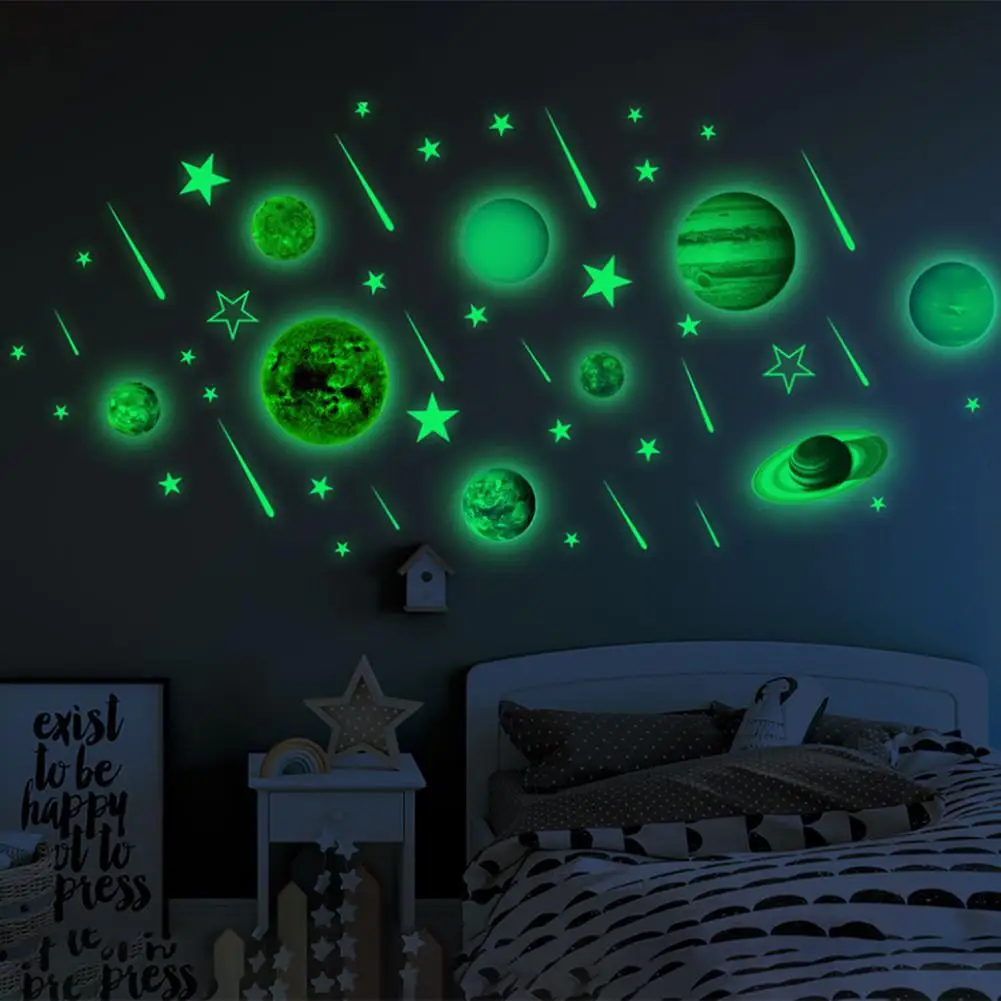9 шт./компл. флуоресцентная Настенная Наклейка с изображением планеты для