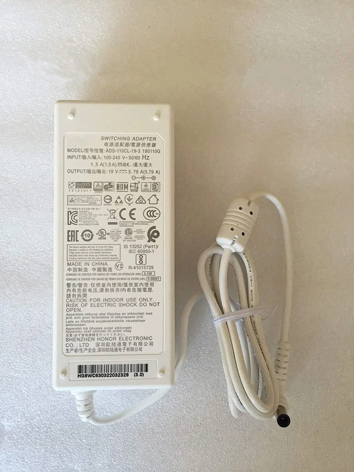 

Адаптер Huiyuan для LG 19V 5.79A LG 34UC98, цвет белый