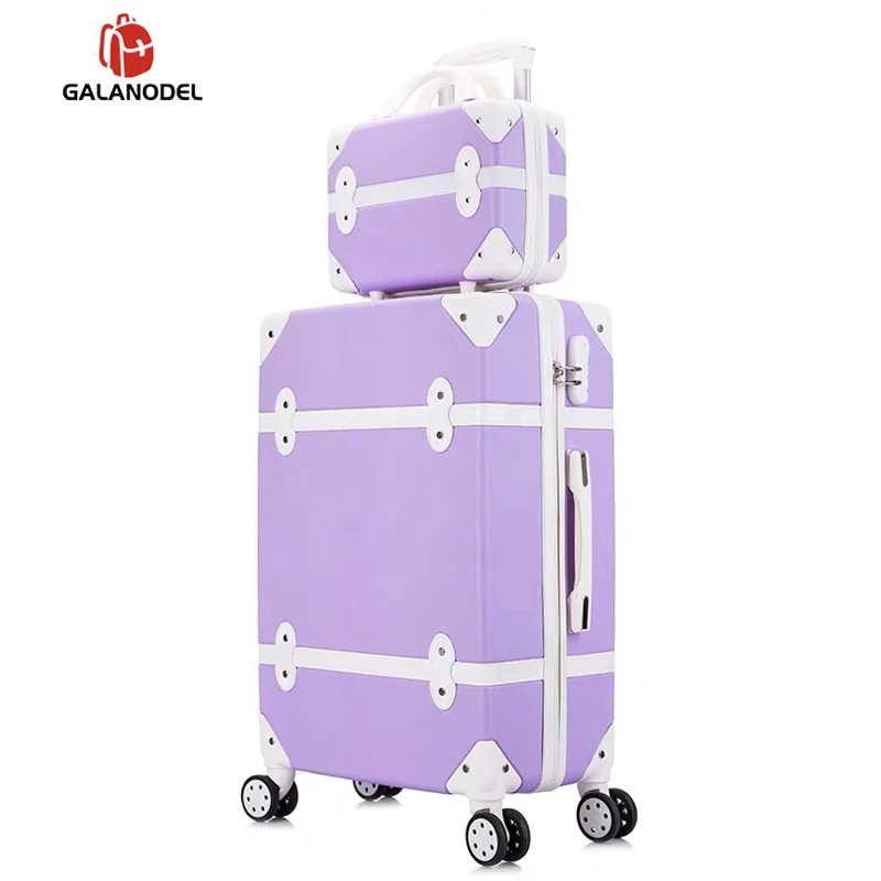 Чемодан на колесиках Женский жесткий ретро чемодан набор багажа с косметичкой