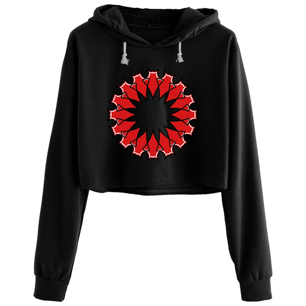 

Gothic Symbol Crop Hoodies Women Aesthetic Kpop Korean Y2k Pullover For Girls