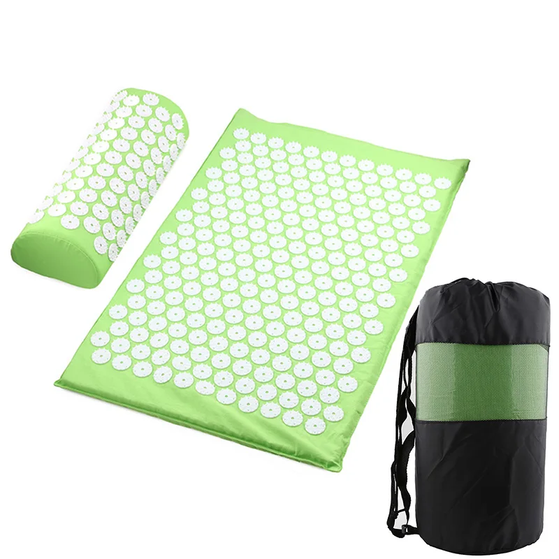 L green net bag Set ITSTYLE Йога Акупрессура массажные коврики для спины тела снятия стресса напряжения ABS Спайк расслабляющий коврик для боли - Цвет: L green net bag Set