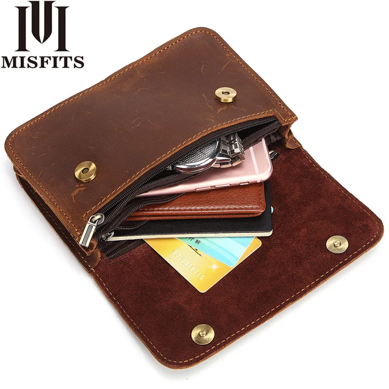 New Mobile Phone Running Bag Double Layer Three Zipper Bag Cover Top Layer Crazy Horse Skin Casual Multi-Functional Belt Bag