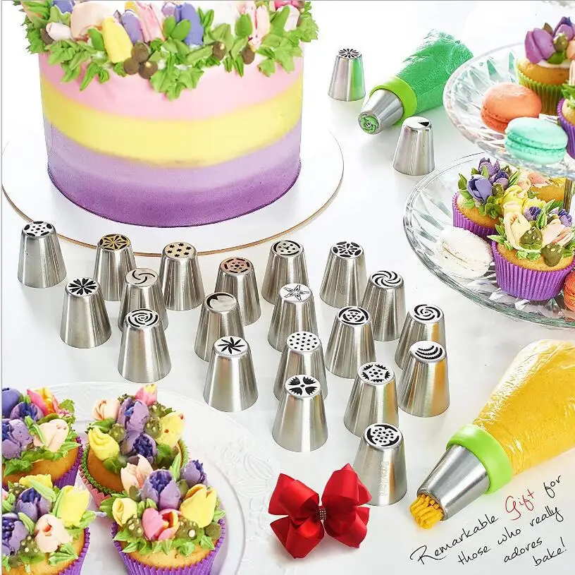 

13pcs/14pcs Russian Icing Piping Tips Set Cake Cream Decoration Pastry Tools Stainless Steel Icing Piping Nozzle Cupcake Head
