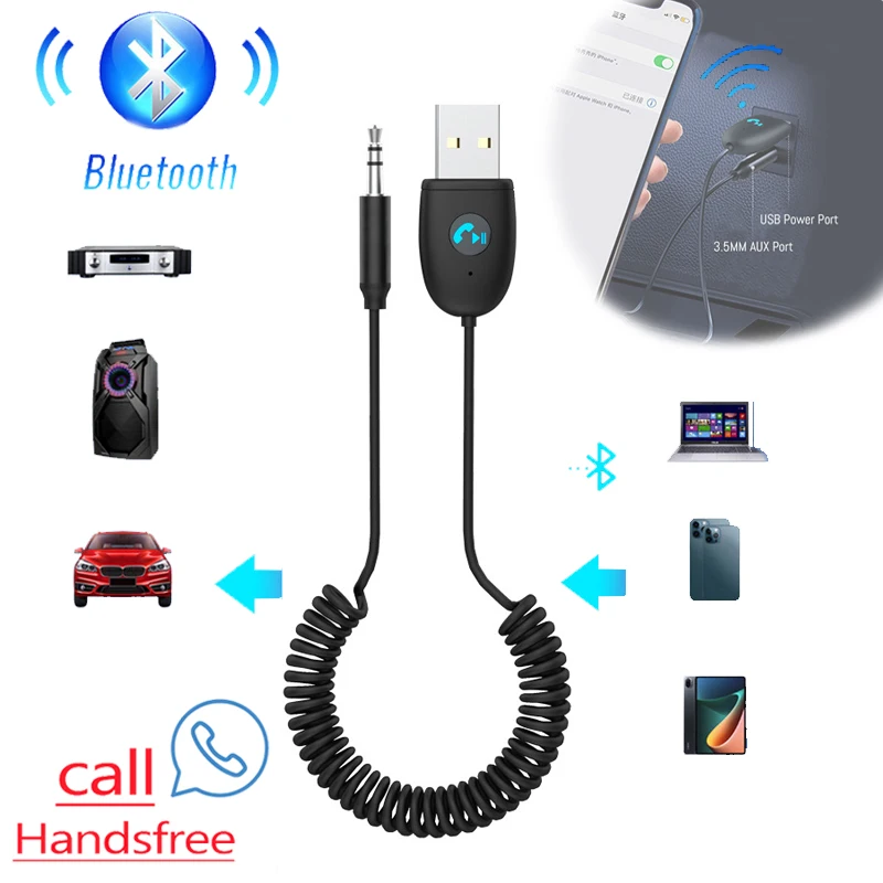 

AUX Bluetooth 5.0 Receiver Car MP3 Player 3.5mm Aux Audio Jack Adapter For PC MP3 Speaker Music TF Card Auto Handsfree Car Kit