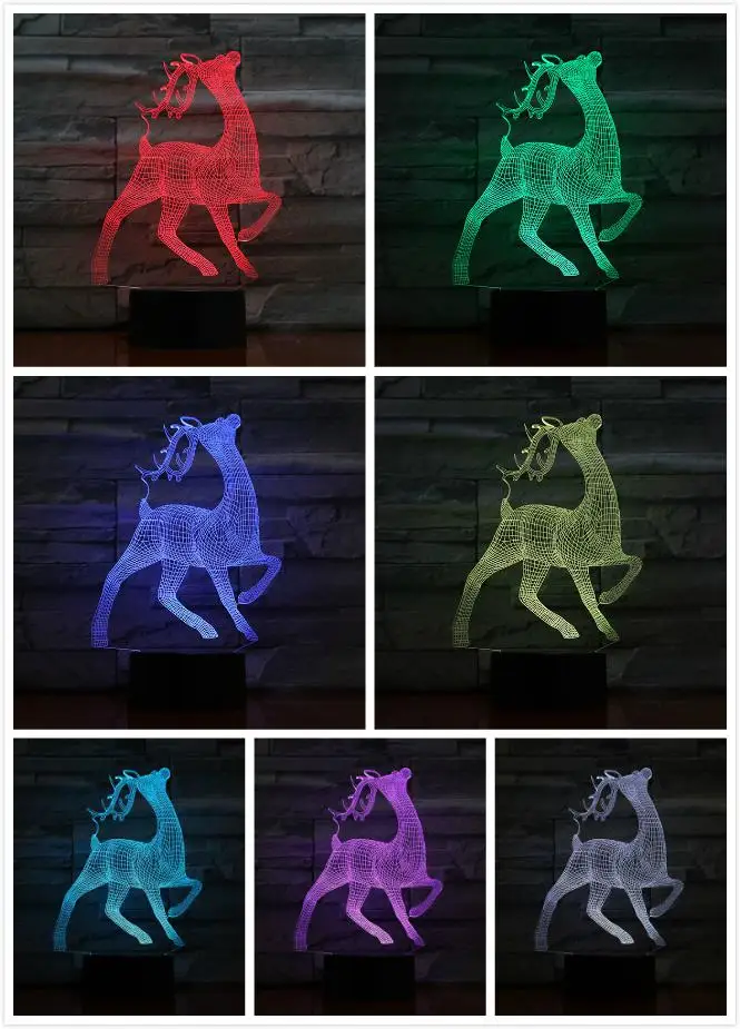 Рождественский олень Ночной светильник светодиодный сенсорный датчик RGB олень декоративная 3D лампа Детский комплект подарок Sika олень настольная лампа спальня Лось - Испускаемый цвет: 7