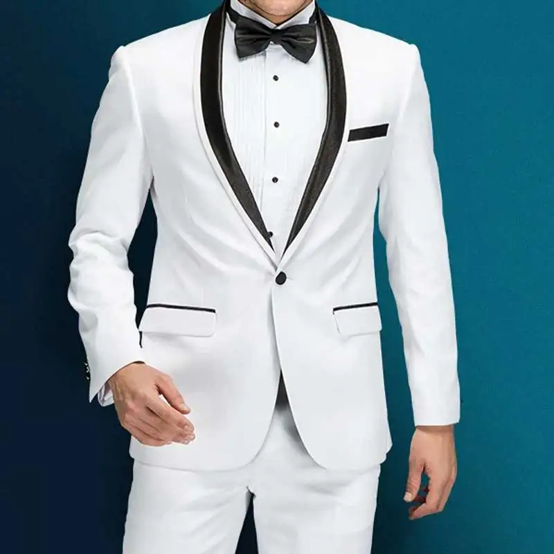 

2 Pieces Mens Suits White Suit With Black Lapel Slim Fit Costumes For Business Formal Office Wedding Bridegroom Men clothes