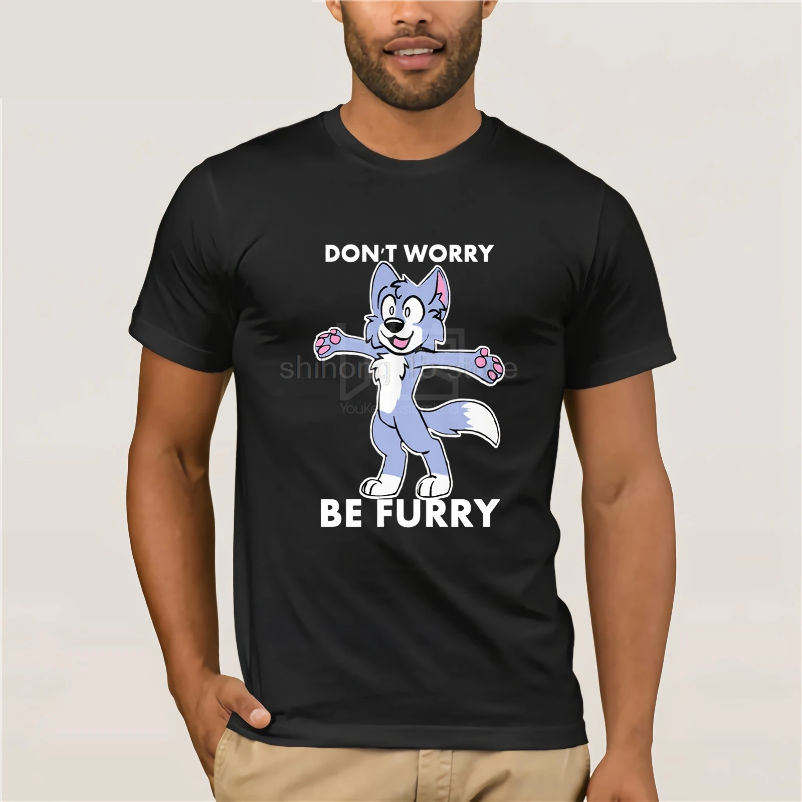 Пушистый Fandom надписью Don't Worry Be Популярные Tagless футболка Веселая Футболка