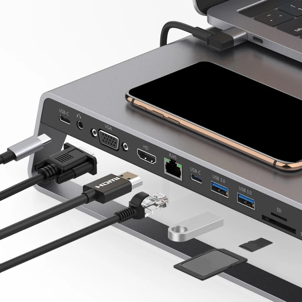 Type-C Multi-function Extension Dock Station Dock Base with USB 3.0 Data Transmission Dual USB Interface for PD Charging