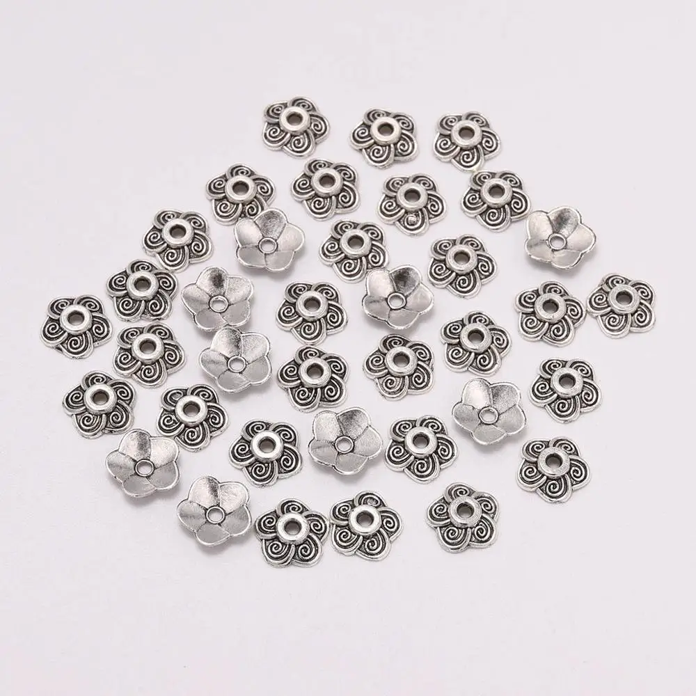 

100 шт./лот 8,5 мм Тибетский античный цветок сливы россыпью Sparer рукоделие Torus End Bead Caps для изготовления сережек