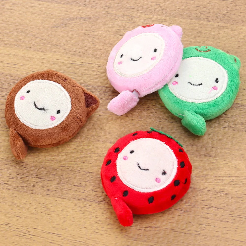 

4pcs 1.5m Cartoon Plush Tape Measure Retractable Ruler Portable Tapeline Sewing Tool (Brown+Pink+Red+Green)