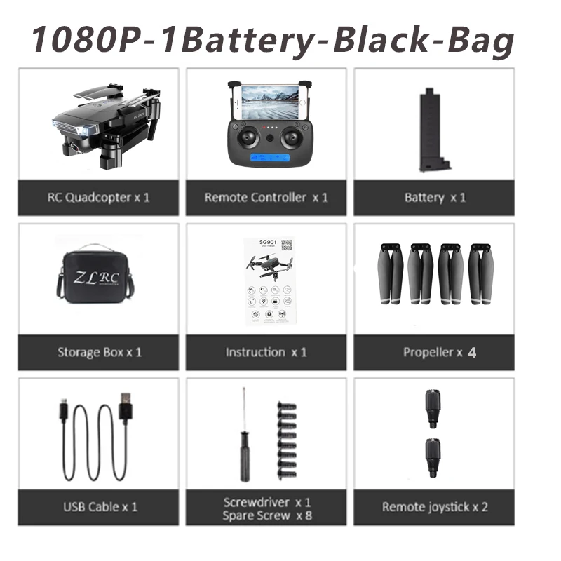 1080P-1Battery-Bag FN, новинка 1080 года, Дрон с камерой SG901, 4 K, P, HD, двойная камера, следуем за мной, Квадрокоптер, FPV, Профессиональный gps, долгий срок службы батареи, игрушка для детей - Цвет: 1080P-1Battery-Bag