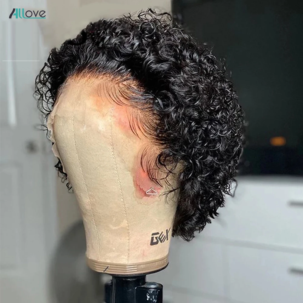 

Парик фея, человеческие волосы, Короткие вьющиеся человеческие волосы, парики бразильские, короткие, фронтальные парики боб на сетке, предв...