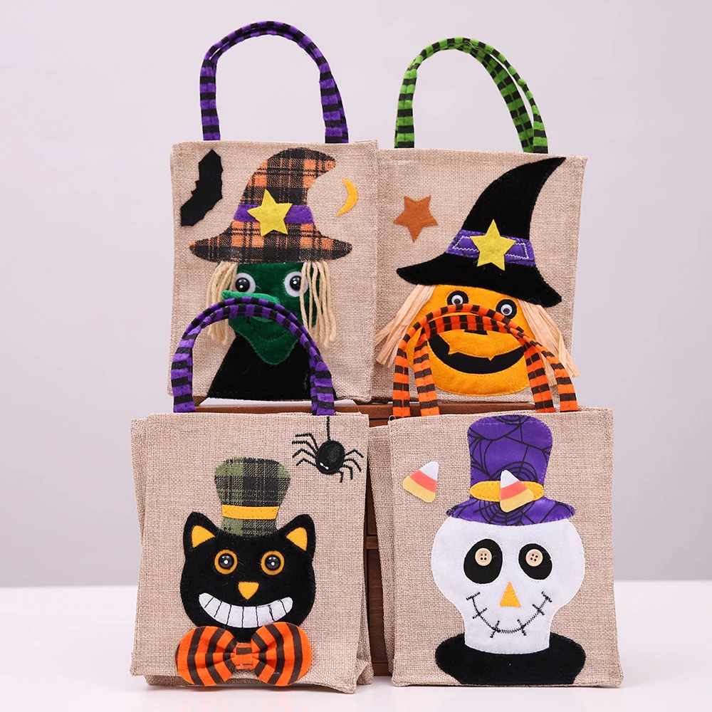 

Flax Cartoon Portable Halloween Handbags Pumpkin Halloween Decorations For Home Trick Or Treat Witch Ghost Cat Skull Gift Tote