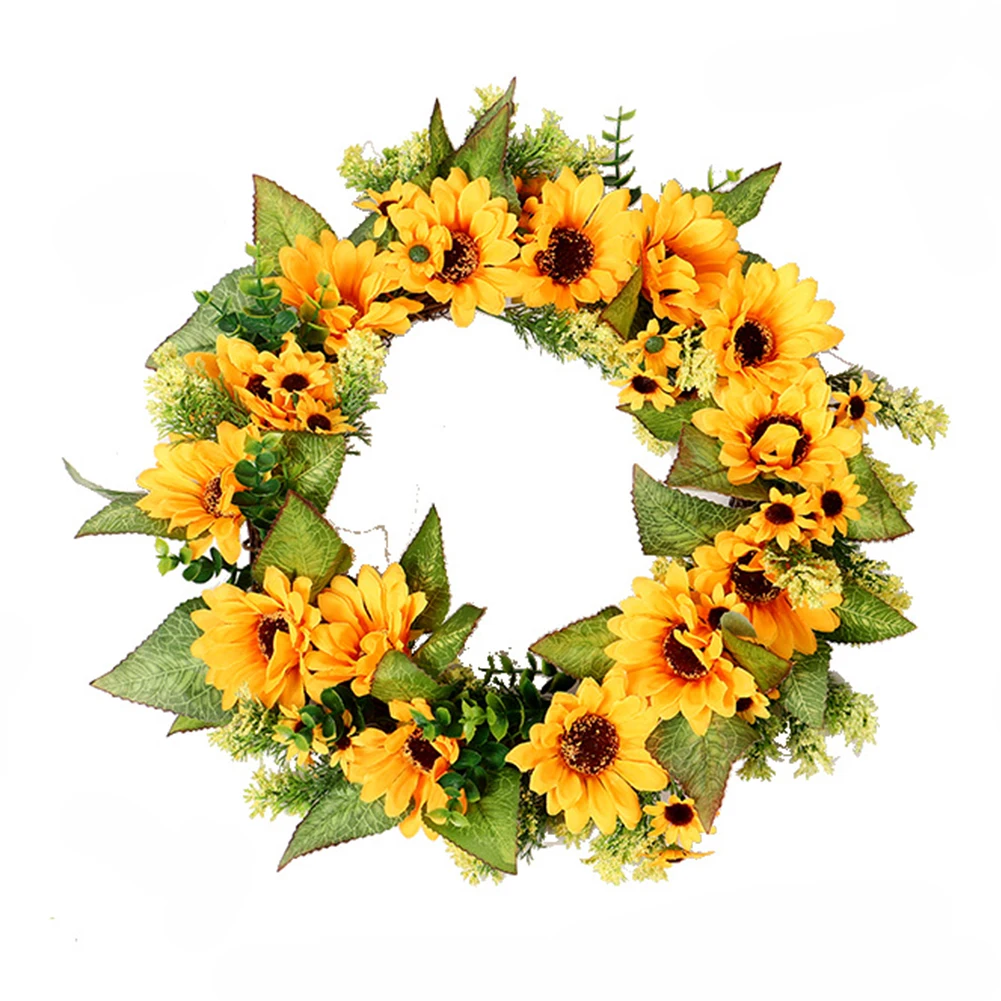 Fake Sunflower Front Door Wall Hanging Outdoor Home Long Lasting Large Wreath Decorative Artificial Flower Indoor Window | Дом и сад