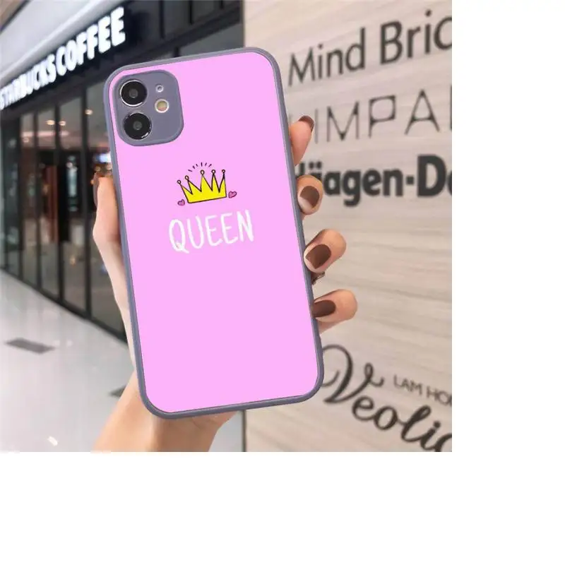 

Matte Crown King Queen Phone Case Matte transparent For Gray iPhone 12 Mini 11 Pro XR XS Max 7 8 Plus X Back Cover