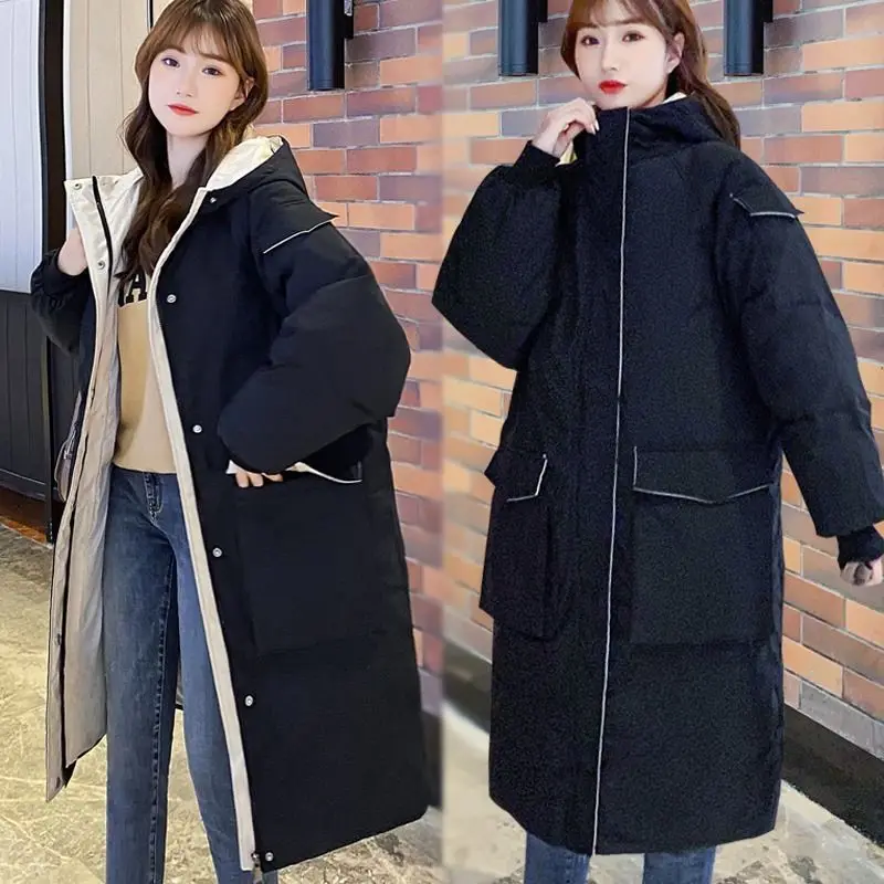 

Down Padded Jacket Women Long Bubble Coat Casual Puffer Parkas 2021 Winter Coats New Loose Large Size Hooded Thick Warm Clothes