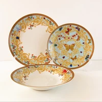 decorative ceramic plate set luxury golden butterfly tree vine souvenir restaurant porcelain dinner serving set of dishes