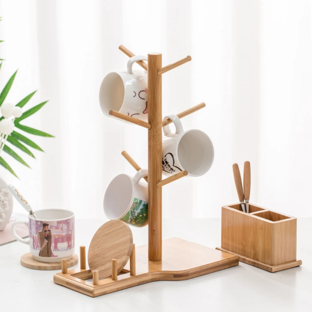 

Bamboo Wood Desktop Cup Holder Cup hHlder Mug Holder Tree Set Sturdy Stable Drying Rack for Cups And Bottles