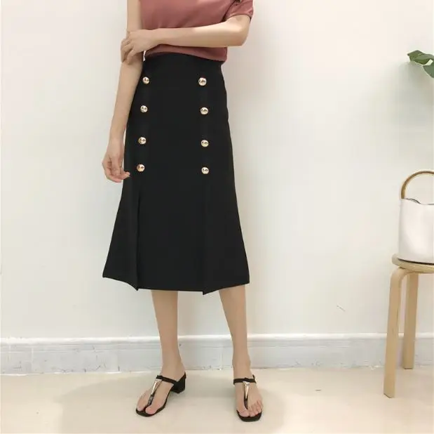 Женская юбка трапециевидной формы в Корейском стиле с высокой талией и пряжкой