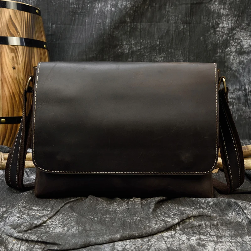 Luufan Genuine Leather Men's Shoulder Bag Crossbody Bags Retro Fashion Style Leather Designer 2021 New Men's School Bag 9355
