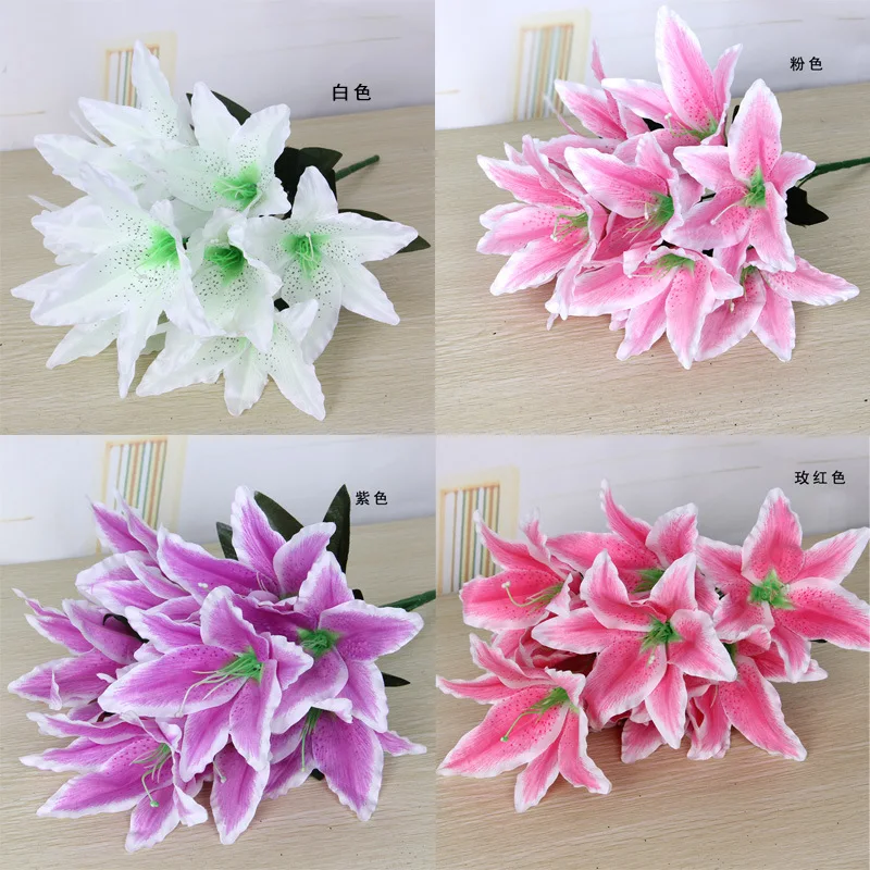 

10 Heads Multicolor Artificial Lily Flower Fake Plastic 7Color Flowers Bridal Bouquet Wedding Wreath Decorating Home Wall Decor