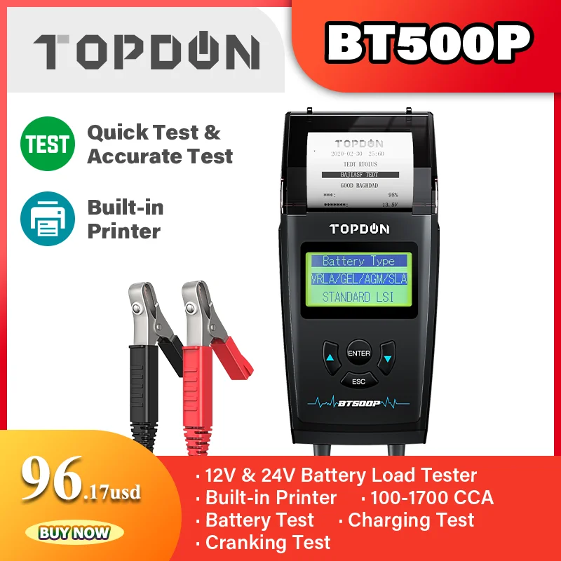 TOPDON BT500P 12V 24V автомобиль Батарея Тесты er с аккумулятор для принтера нагрузки