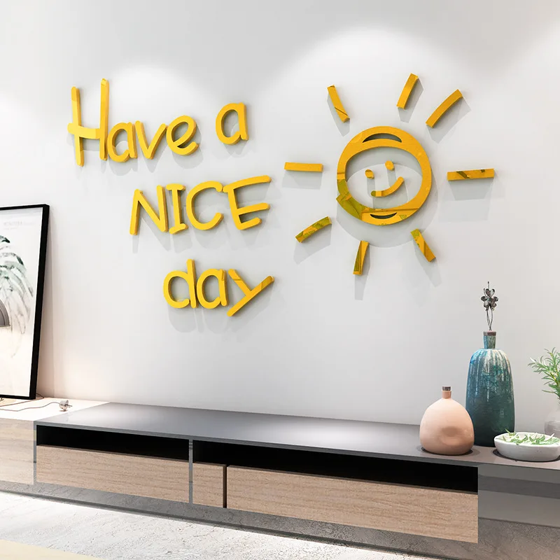 

3D Mirror Wall Stickers Text Sun Wall Sticker DIY Acrylic TV Background Art Mural Decor mirror Bathroom Office Home Decoration