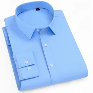 Рубашка мужская стрейчевая с длинными рукавами, деловая Повседневная сорочка slim fit, не требует глажки, не садится и не садится, без нагрудного кармана, однотонная, простой уход