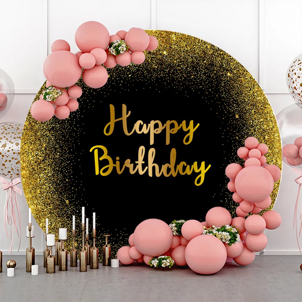 

Laeacco Gold Black Dots Birthday Party Stage Family Photocall Baby Portrait Round Circle Photo Background Photographic Backdrops