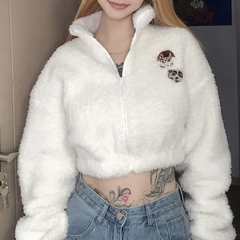 

Winter New Fashion Women Long Sleeve Lapel Zipper Cardigan Slim Fashion Fleece Jacket Women Coats