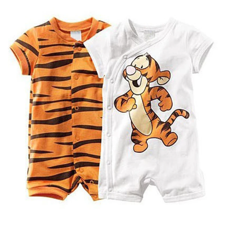 Baby Boy Summer Short Sleeve One Piece Jumpsuit Infant Cotton Clothes Tiger Printed Designer Cosutme Front Open Romper Playsuits