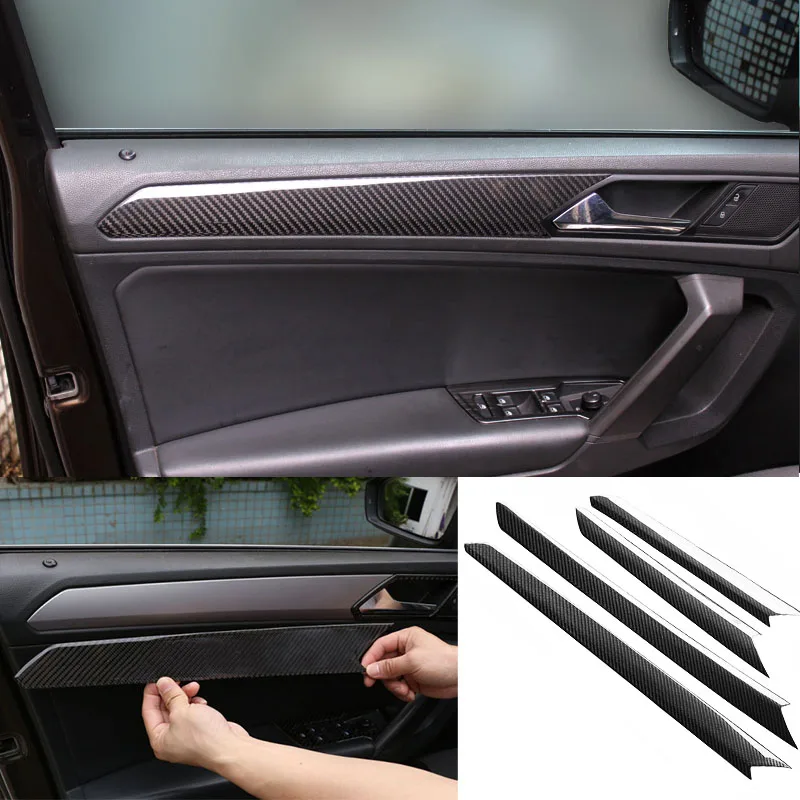 

For Volkswagen VW Tiguan 2017 2018 2019 Real Carbon Fiber Car Interior Parts Inner Door Panel Decoration Cover Trim