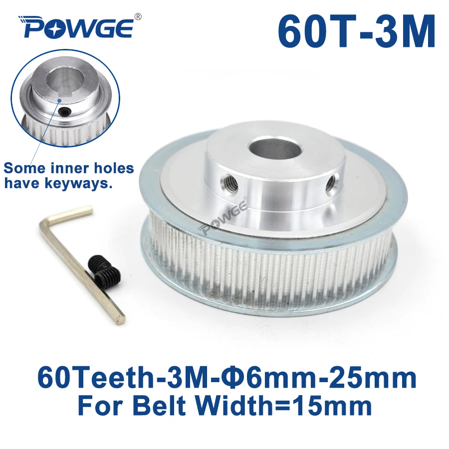 POWGE 60 Teeth HTD 3M Synchronous Pulley Bore 6/8/10/12/15/17/19/20/25mm for Width 15mm 3M Timing belt HTD3M pulley 60T 60Teeth