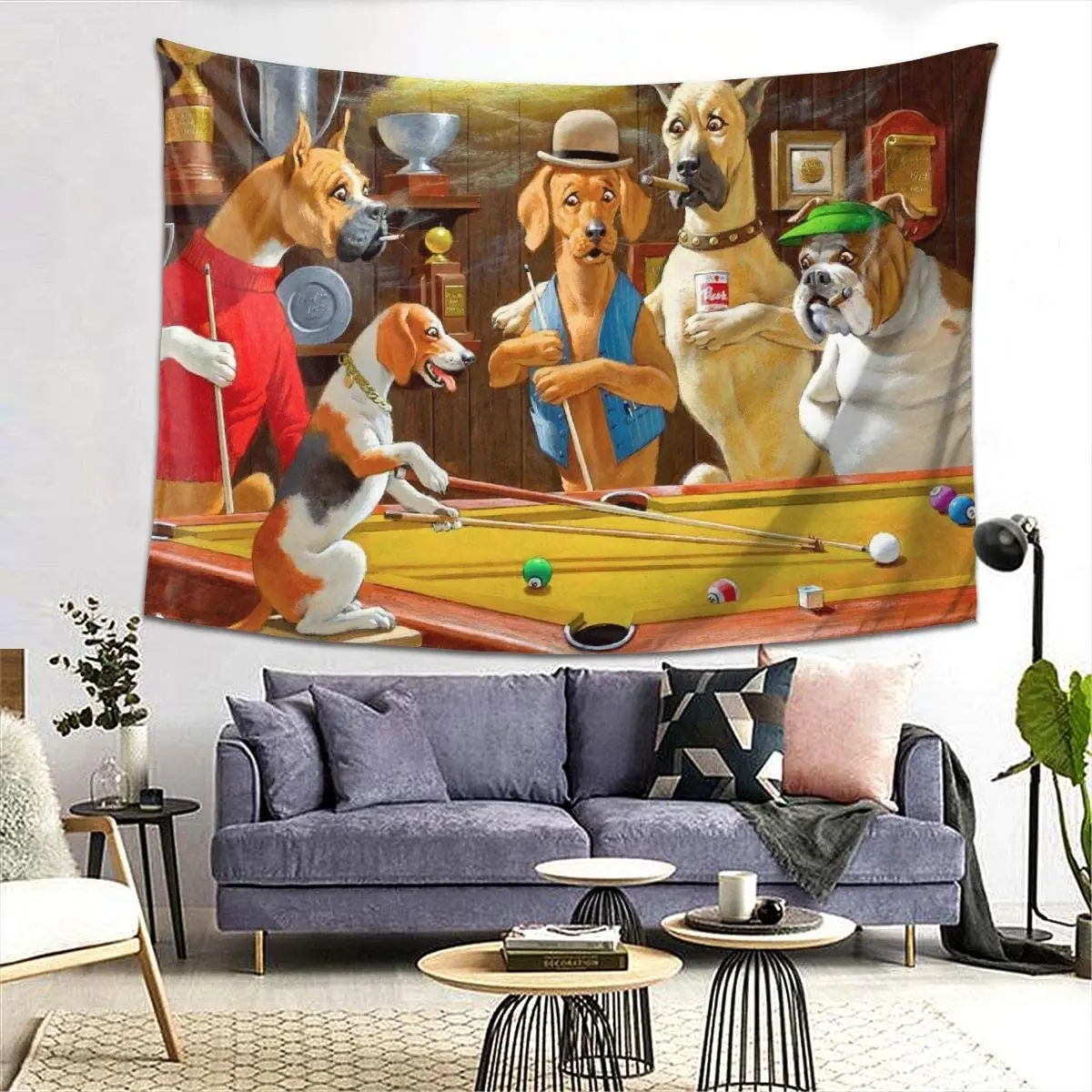 

Tapestry Dogs Playing Pool Smoking Dog Wall Hangings Tapestries Bedroom Living Room Dorm Blanket Wall Art for Home Decor