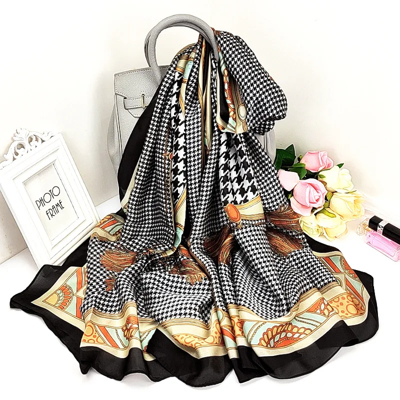 

Summer Fashion Lattice Bandana Popular 180X90CM Shawl New Scarves Kerchief Luxury Print Beach Towel Female High-Grade Silk Scarf