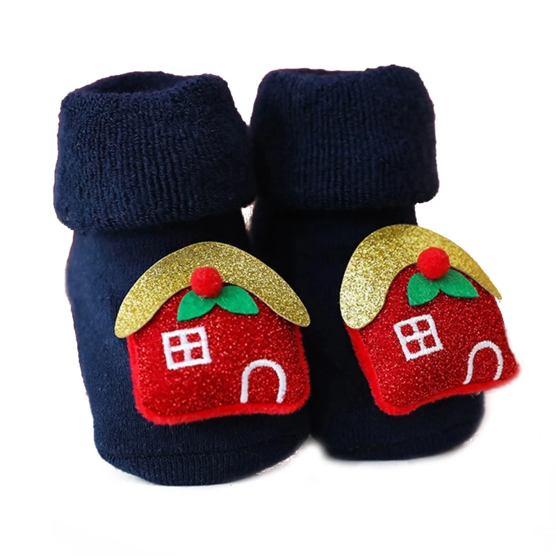 

Детские рождественские носки, зимние плотные махровые носки, Мультяшные носки с Санта-лосем, нескользящие носки для пола, сохраняющие тепло...