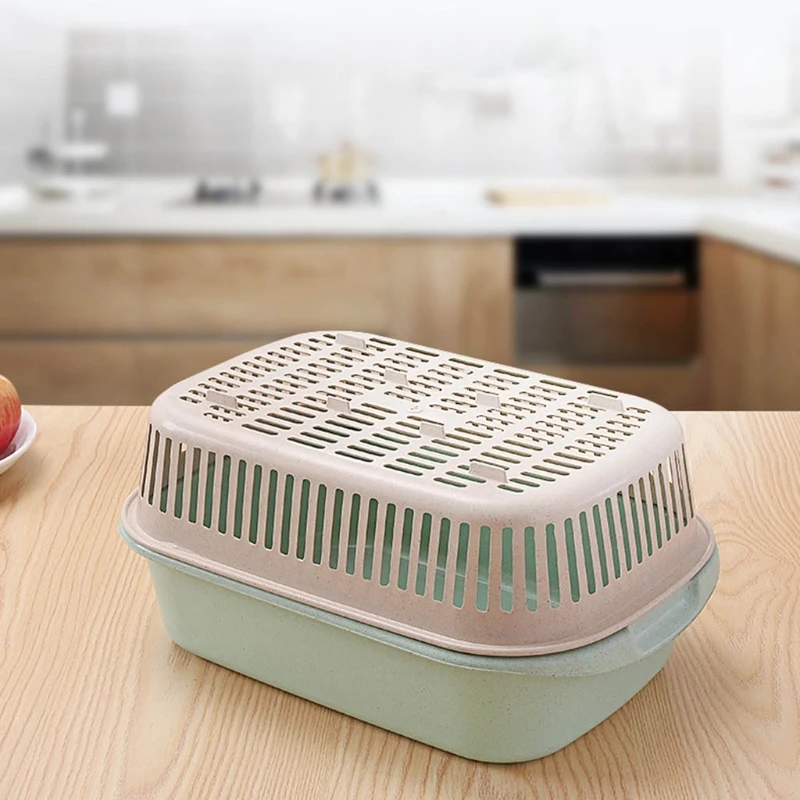 

Double Layer Drain Basket for Home Kitchen Fruit and Vegetable Storage Container Simplicity Storage Organizer Plastic Square