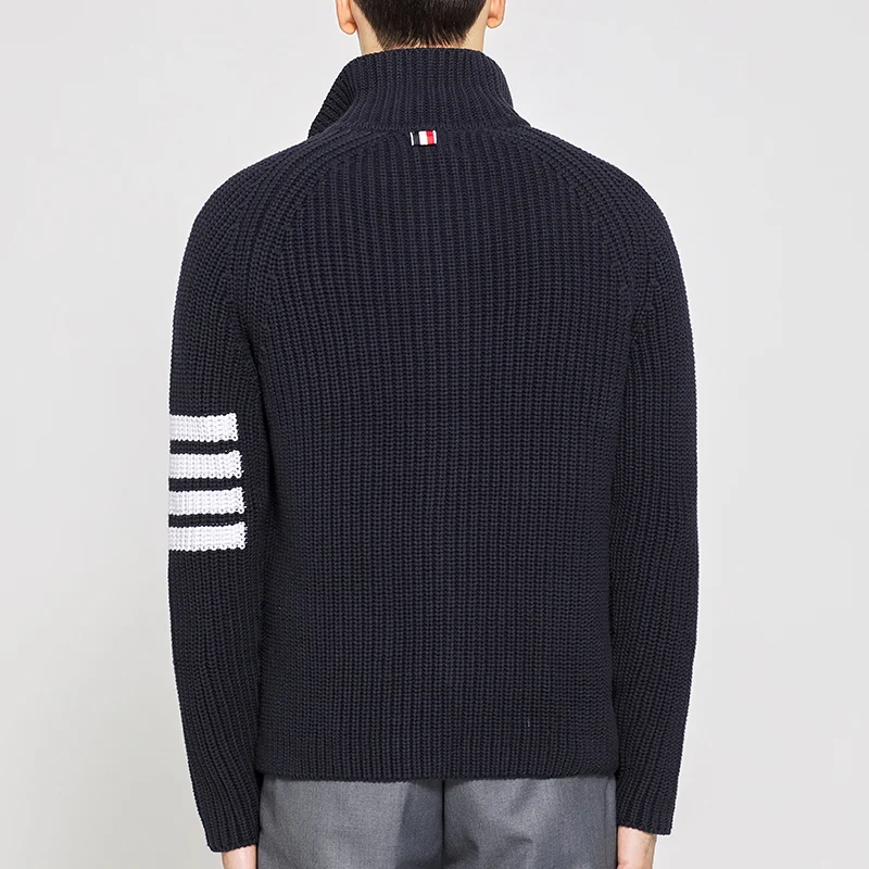 

TB THOM 2021 Fashion Brand Sweater Men Turn Down Collar Cardigans Clothing Striped Wool Cotton Solid Thick Winter Casual Coat