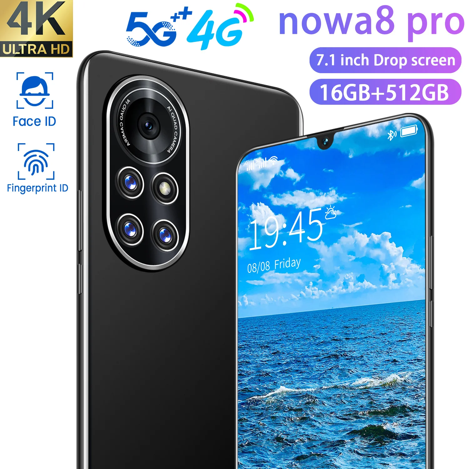 

Nowa8 Pro Global Version 16GB+512GB 6800mAh Mobile Phones 5G Network 24+48MP Fingerprint Unlock Andriod 10.0 Smart Phone Global