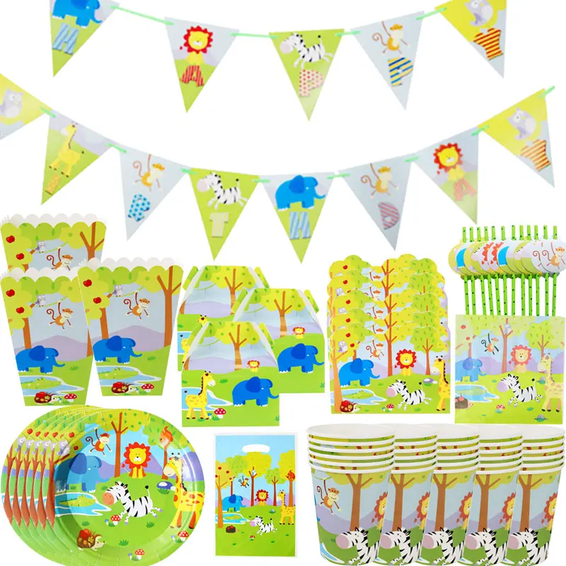 Одноразовые воздушные шары с рисунками животных джунглей соломенные вставки