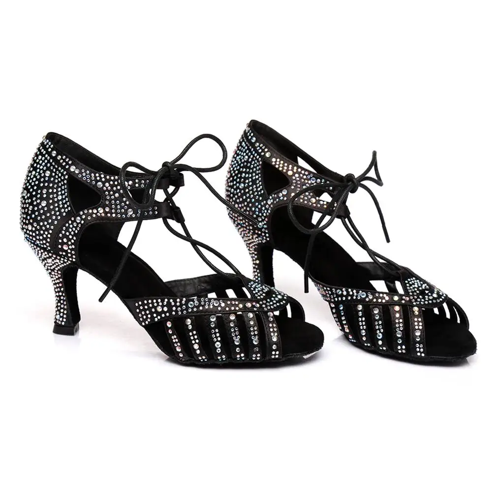 HROYL латино американских танцев танцевальная обувь для девушек и женщин С Стразы