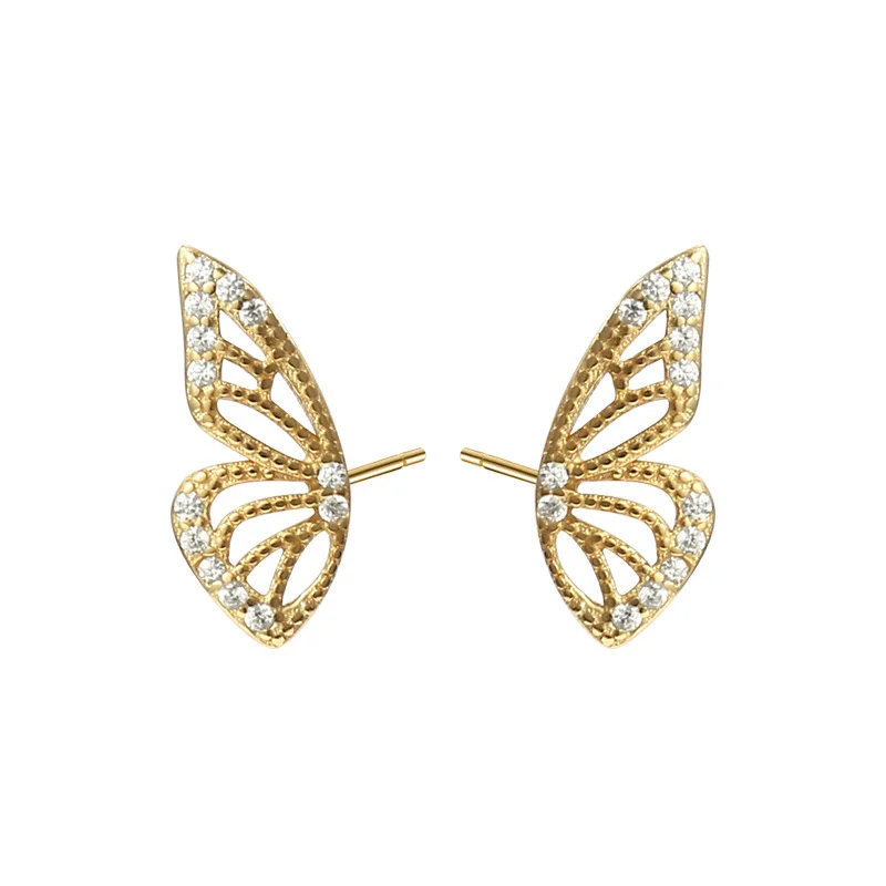 

Silver Cute Earrings Plating Golden Butterfly Wing Creative Inlaid Zircon Female Elegant Earrings Jewelry Bridal Party Gif