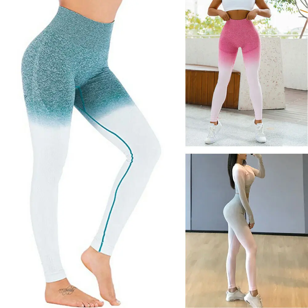 Спортивные Леггинсы для йоги градиентные цветные энергетические женщин