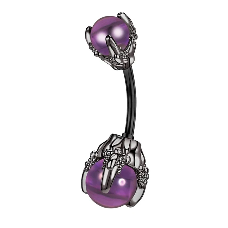 

New European and American popular purple stone black ghost claw belly button ring umbilical nail fashion street style