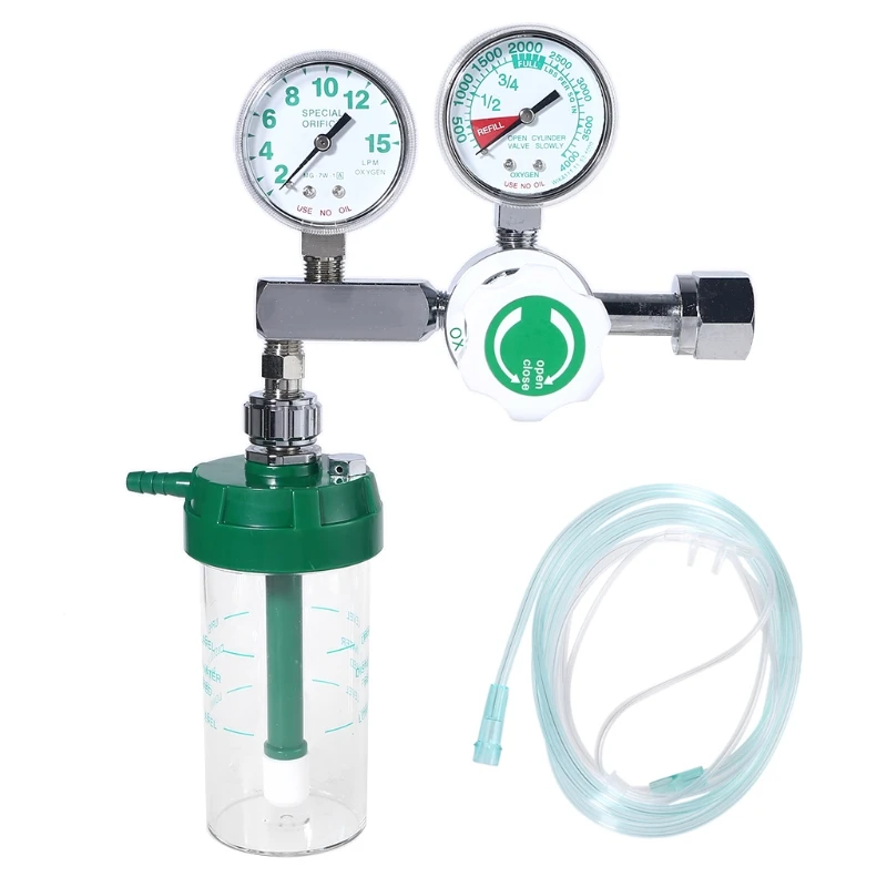 

Pressure Gauge Regulators w/ Dry Humidifier Bottle & Tube CGA-540 Nut & Nipple Oxygen Pressure Regulator