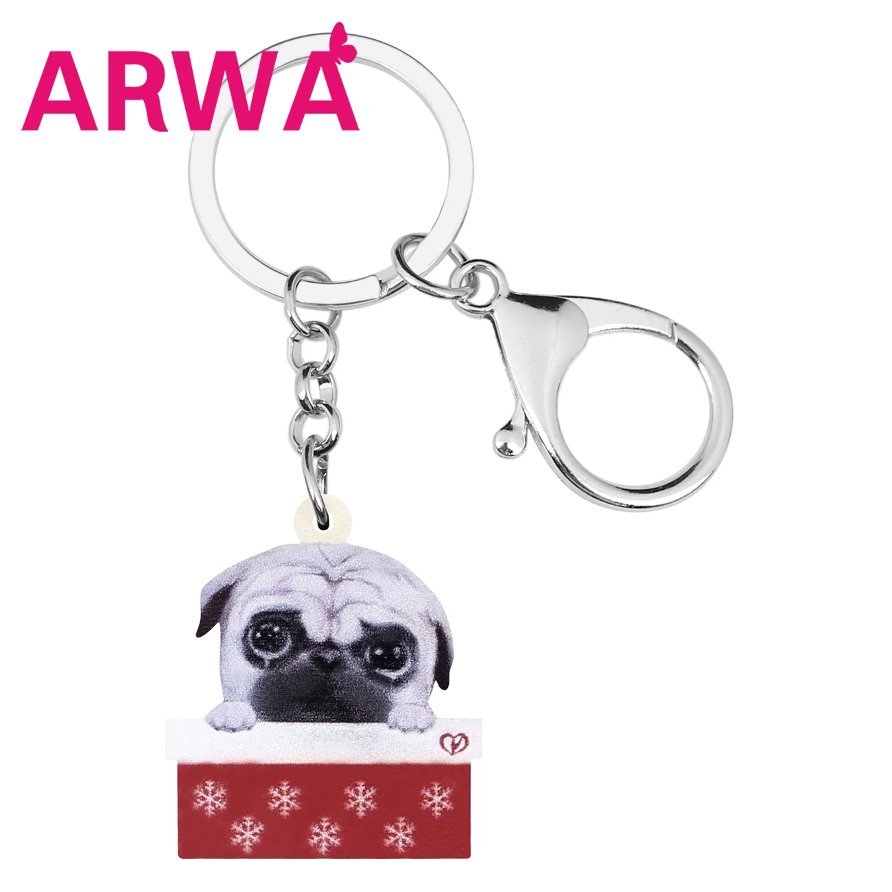 Bonsny акриловый Рождественский брелок с Мопсом для ключей автомобильный кошелек