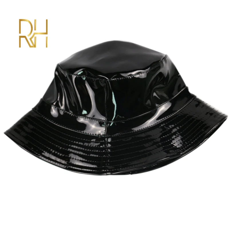 Черная блестящая кожаная однотонная Панама рыбацкая шляпа ручной работы