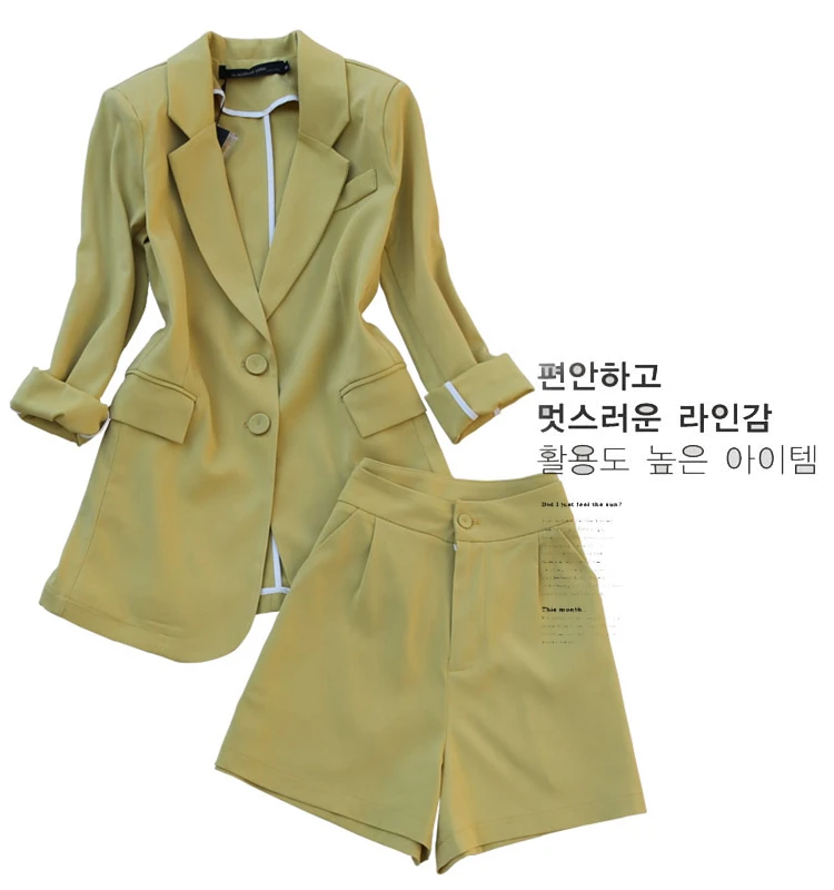 Popular Young Women Elegant Suit Blazer and Wide Leg High Waist Shorts Professional Work Wear Clothing Set