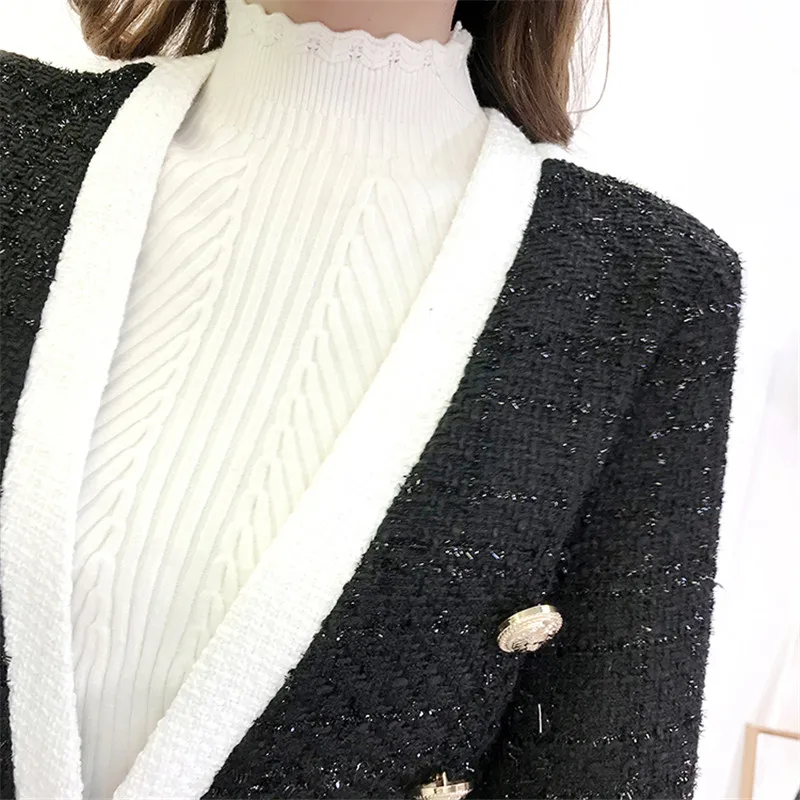 Женский твидовый костюм с люрексом пиджак длинным рукавом и шорты на пуговицах